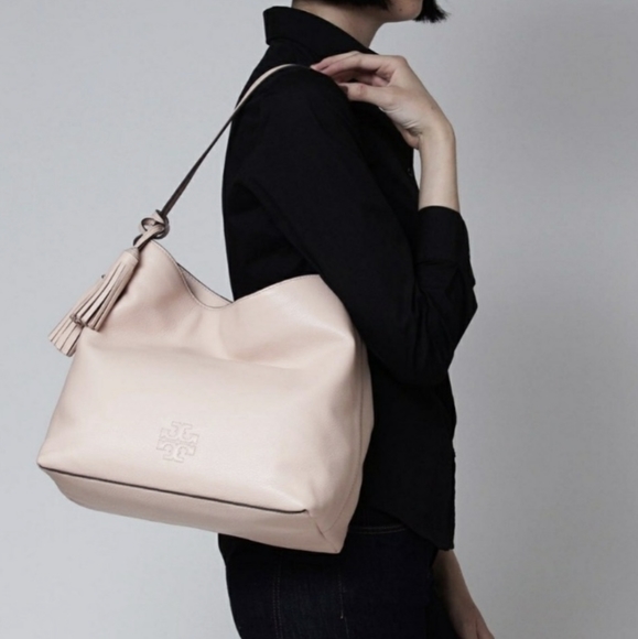 2PCS Tory Burch Thea Sweet Melon Pebbled Leather Bag and Matching Wallet